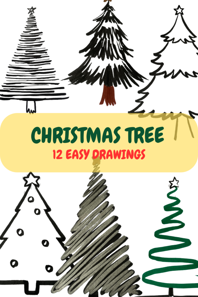 12 Easy Christmas tree drawings for beginners